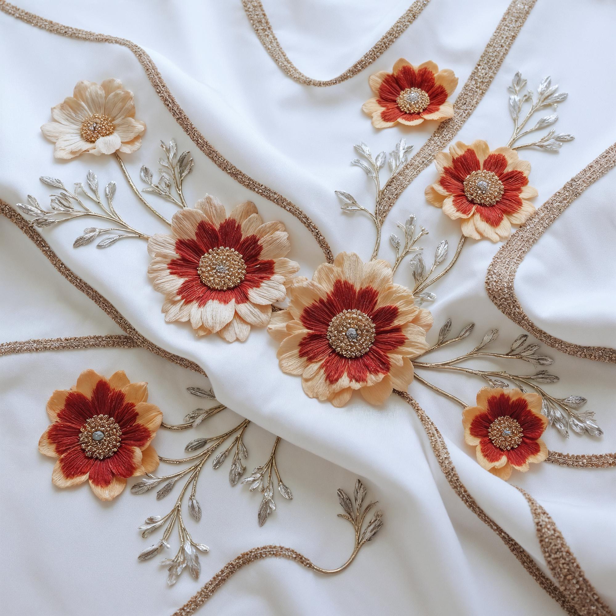 Floral emblem embroidered on linen